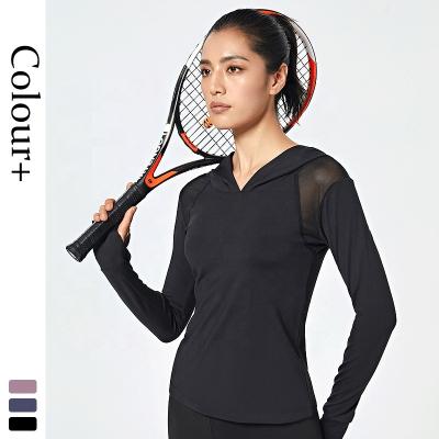 China Anti-Wrinkle Women's Contrast Mesh Thumb Hole Long Sleeve Lightweight Sports Hoodie for sale