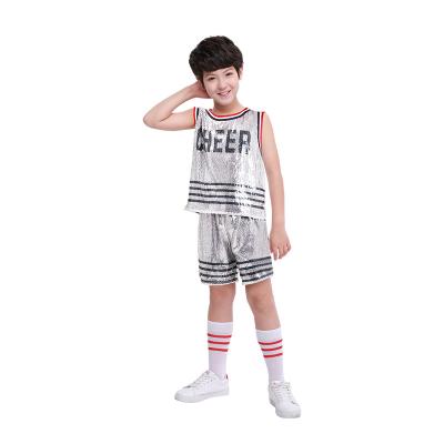 China Casual Sequin Cheerleading Uniform 2 Piece Clothes Boy's Clothing Set Cute Short Sleeve Children's Costume for sale