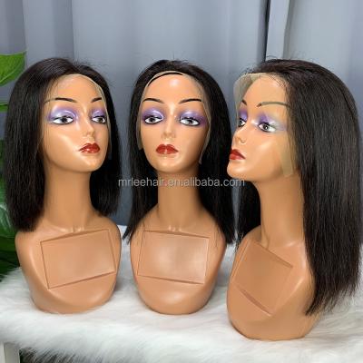 China Bob Wig Natural Human Hair Short Wave Front Wig Full Lace Front Wig Raw Indian Virgin Transparent Lace Straight Cheap Silky Straight Hair for sale