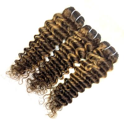 China Deep Wave Highlight Bundles Loose Deep Wave Bundles Brazilian Remy Human Hair Extensions Brown Highlight Hair Weave Bundles for sale