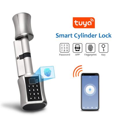 China Smart Home Electronic Outdoor Waterproof Biometric Fingerprint Scanner Cylinder Lock Office DIY Tuya Apartments Hotel Keyless Door Locks with Tuya App for sale