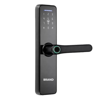 China Durable Black Smart Smart Electronic Door Locks BlE Door Levers Handle Fingerprint Verification Door Lock Home Office Hotel Apartments Full for sale