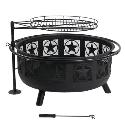 China Outdoor Fire Pit Stocked 32 Inch Patio Fire BBQ Grill Steel Fire Pit Bowl With Mesh Spark Screen Cover for sale