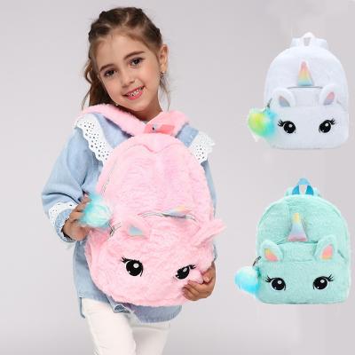 China Plush Unicorn Plush Backpack Kindergarten Backpack Large Eyes Embroidered Cartoon Unicorn Stuffed Animal Shoulders Girl Schoolbag Children for sale