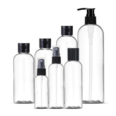 China Wholesale 60ml 100ml 120ml 160ml 200ml 250ml 500ml Tall Round Cosmetic Plastic Bottles Transparent Dispenser For Cosmetic Packaging for sale