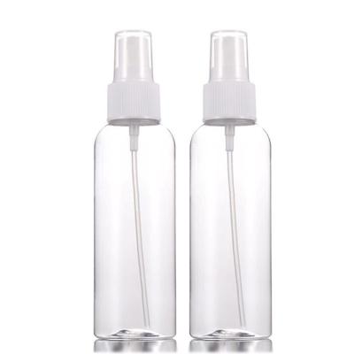 China BEAUTY PACKAGING Hot sale 100ml transparent PET round plastic alcohol spray bottle with white sprayer for sale