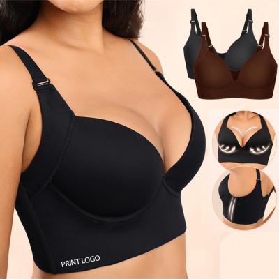 China Hexin Back Fat BH voor vrouwen Onzichtbaar Push Up Deep Cup Incorporated BH Shapewear Te koop