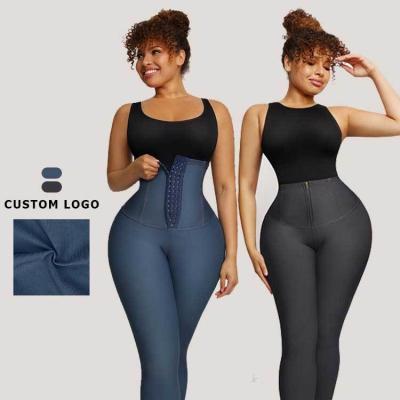 China Impressão digital cintura alta mulheres body shaper shapewear jeans calças cintura treinador leggings à venda