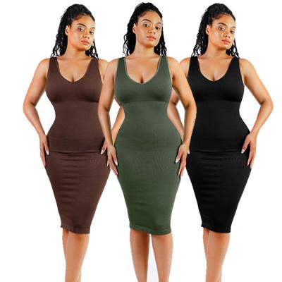 China 2024 Women's Elegant Casual Style Midi Shapewear Dress with Removable Pads for sale