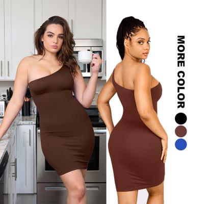 China Summer Bodycon Dress Eco-Friendly Women's One-Shoulder Shapewear with Seamless Design for sale