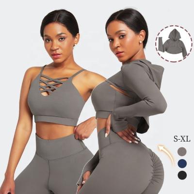 China Conjunto de yoga de 3 piezas sujetador deportivo respiratorio ropa activa calzoncillos y ropa de yoga de tamaño grande en venta