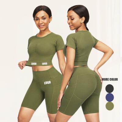 China Women's Seamless Yoga Set Running Shirts and Shorts Sets for Fitness Gym Crop Tops for sale