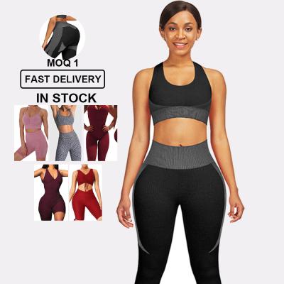 China Frauen Racerback Sport BH und High-Waist Leggings Yoga Kleidung 10000 Menge 2 Stück Set zu verkaufen