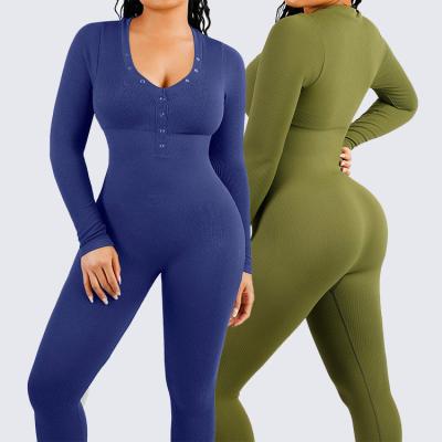 China 2023 Women Seamless One Piece Long Sleeve Tummy Control Body Shaping Jumpsuit Bodysuit for sale