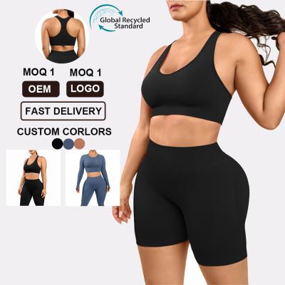 China HEXIN Plus Size Custom Gym Fitness High Waist Two Piece Seamless Yoga Set for Women for sale