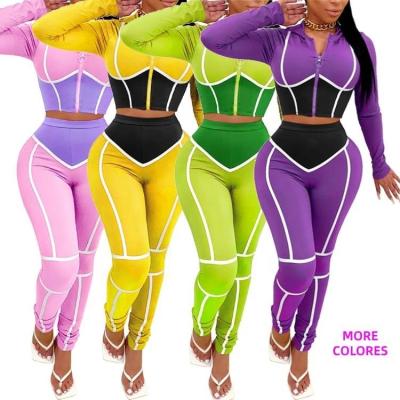 China Lente Contrast Kleur Casual Jogging Sport Pak Voor Vrouwen 2 Piece Set Vrouwen Kleding Te koop