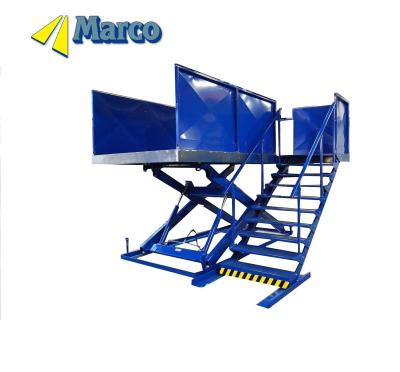 China 1000kg Capacity Hydraulic Driven Scissor Lift Working Platform with Attached Stair and Close Height of 350mm for sale