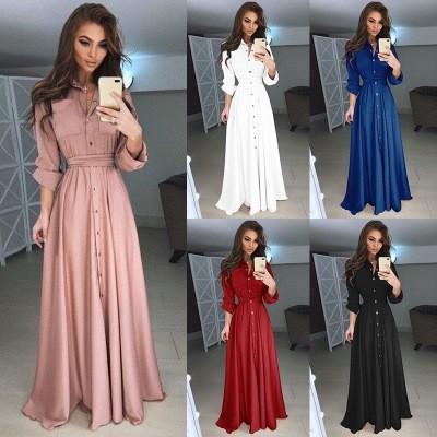 Cina 2018 Autunno e Inverno Donna Abito Lungo Casual Manica Lunga Abito Sottile Moda Donna Botton Maxi Long 2Dress in vendita