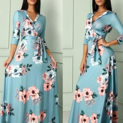 China Amazon wish vestido floral mujer talla grande invierno 2019 primavera cuello en V Christ22222 en venta