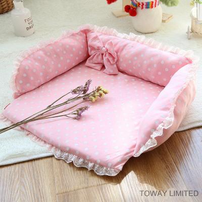 China Leuk Roze Dots Princess Soft Pet Sofa-Hondkussen Te koop