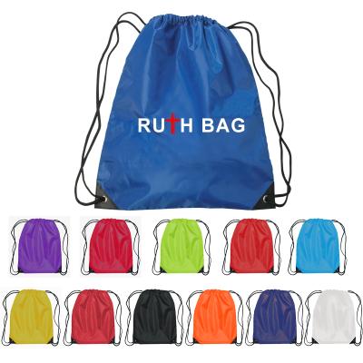 China Gift Bag Ruthbag Nylon Drawstring Gym Bag Backpacks Black Red Blue Silkscreen Logo Packaging Custom Promotional 210D Polyester for sale