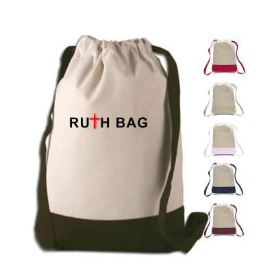 China PUNCH Two Tone Canvas Sport Backpacks Wholesale Cotton Drawstring Bag Tote Bag Cotton Canvas Drawstring Bags for sale