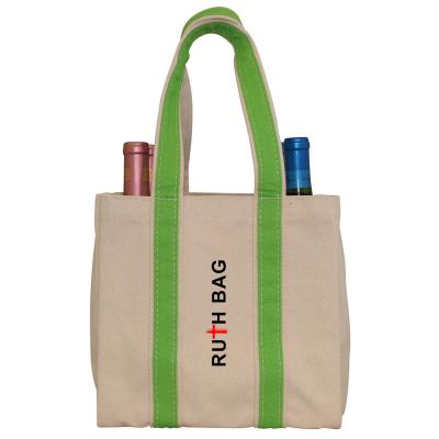 China Wine Bottle Tote Bag Picnic Canvas Cotton Handled Tote Bags With Custom Printed Logo for sale