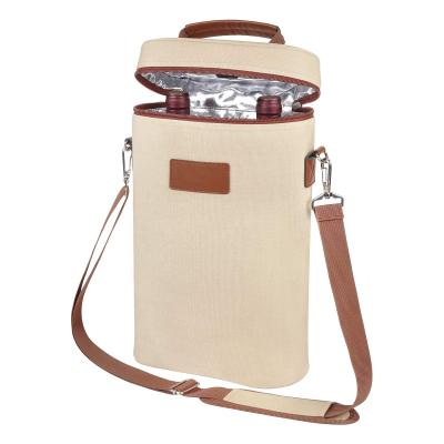 China Tote Carrier Waterproof Soft Canvas Wine Bottle Ruthbag 2 Cooler Bag Leakproof Insulated Padded For BYOB Travel Restaurant Wine Lover for sale