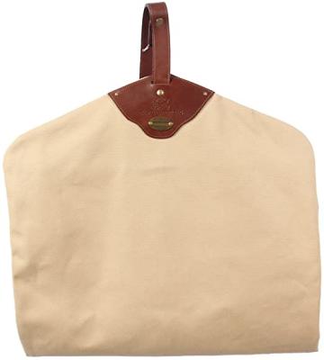 China Khaki Storage Ruthbag Garment Bag Cotton Canvas Leather Trim Suit Carrier for sale