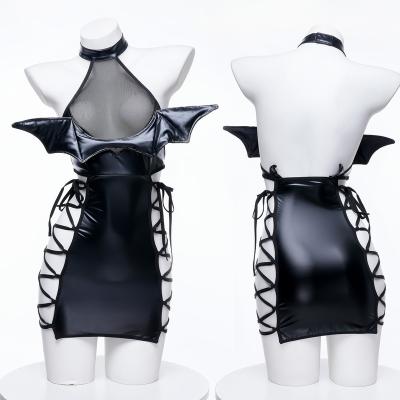 China The Other Meimo Lacquer Leather Dress Devil Strap Sexy Succubus Leather Skirt Wrapped Hip Skirt Sexy Sleep Dress for sale