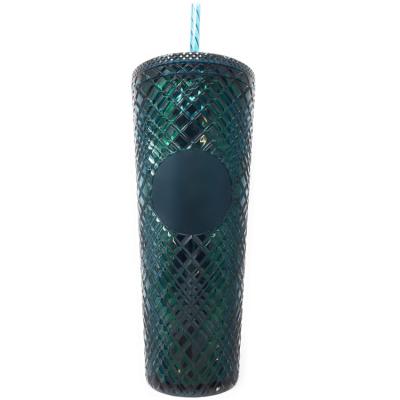 China Viable Emerald Green 24oz Studded Plastic Studded Tumbler 24oz Matte Black Studded Rocker Arm for sale