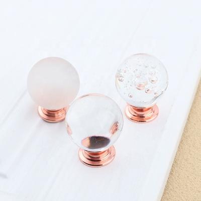 China BSN+Clear Crystal 30mm Crystal Ball Transparent Light Bubble Frosted Pink Gold Handles Drawer Cupboard Closet Small Door Handle for sale