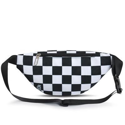 China 2022 New Water Proof Women's Fashion Cross - Checkerboard Checkered Double Zipper Small Canvas Chest Bag Black And White Waist Waist Bags for sale