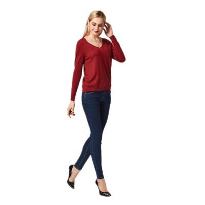 China 2016 women 100%wool high quality anti-shrink deep V-neck sweater for sale