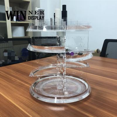 China Customized Fashion Luxury Design Countertop Eco-friendly Rotating Transparent Acrylic Cosmetic Organizer With Spinner for sale