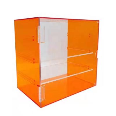 China Custom Two Tires Display Perspex Display Case Eco-friendly Neon Acrylic Cosmetics Storage Box With One Door for sale