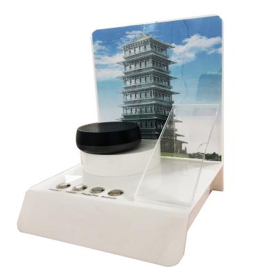 China Custom Design Custom Cheap Mini Portable Acrylic Display Stand Desktop Trade Show Wireless Speaker Display Stands for sale