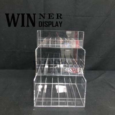 China Custom Design Customized Desktop Gift Displays E-Cig Acrylic Vape Display Stand 3 Tiers Acrylic Pens Display Case for sale