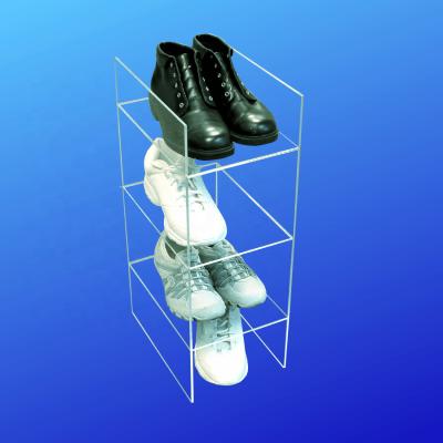 China High Glossy Custom Shop Racks Clear Acrylic High Top Shoes Display Stand With 3 Shelves for sale