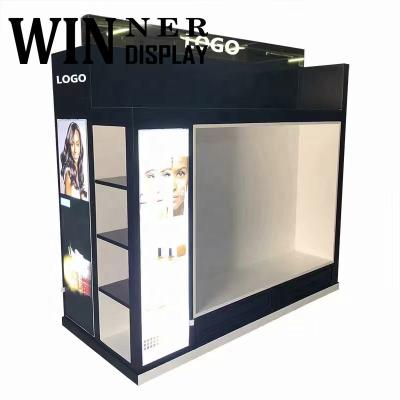 China NEW DESIGN Gondola Room Advertising Lighting Store Cosmetic Shelf Display Furniture MODERN With Gold Mirror Top for sale