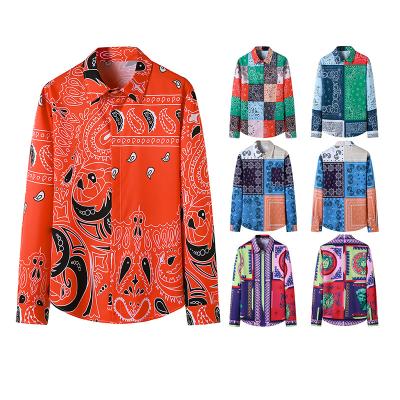 China New Retro Paisley Cashew Flower Print Button Up QUICK DRY Men's Casual Shirt Long Sleeve for sale