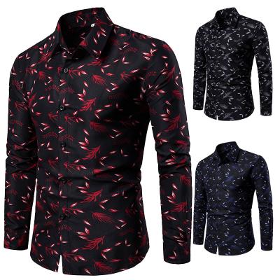 China Spandex/Polyester 2021 Foreign Trade Printed Men's Long Sleeve Shirts Amazon Aliexpress New Men's Shirts Shirts for sale