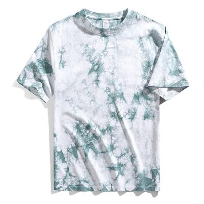 China Anti-wrinkle men tie-dye European pure cotton T-shirt men's loose short-sleeved T-shirt round neck men's heavy and American T-shirt for sale