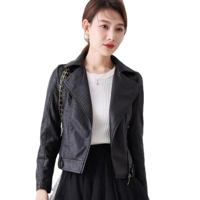 China Waterproof 2022 New Style Spring Women's Slim Leather Jacket Shorts PU Women Leather Jacket Korean Motorcycle Jacket for sale