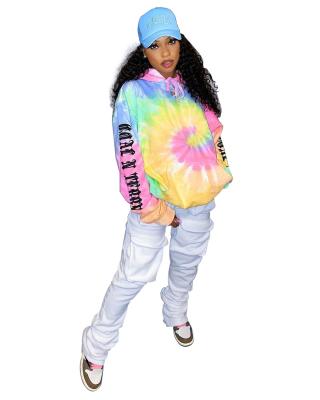 China Amazon Autumn And Winter New Ladies Breathable Fleece Thick Multicolor Dye Tie-Dye Hooded Sweater for sale