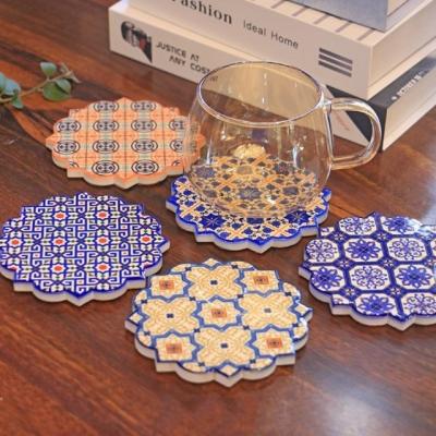 China Viable Custom Photo Printing Sublimation Blanks Round Ceramic Coaster With Cork Back for sale