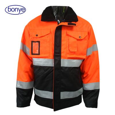 China 80/20T/C with 101gsm quilted padding hot sale HI-VIS 8/20 TC STITCHED reflective jacket 300GSM safety coat for sale