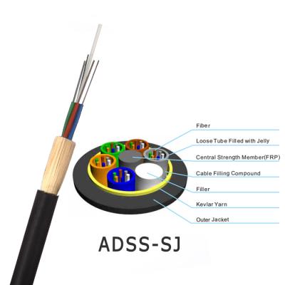 China Long Distance Communication And Outdoor LAN 96 Core Adss Cable 48 Core Single Mode 100 Span Fiber Aerial Cable for sale