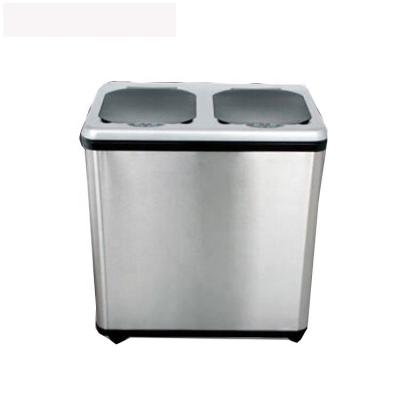 China Sustainable 60L Square Automatic Double Classify Public Stainless Steel Recycle Bin for sale