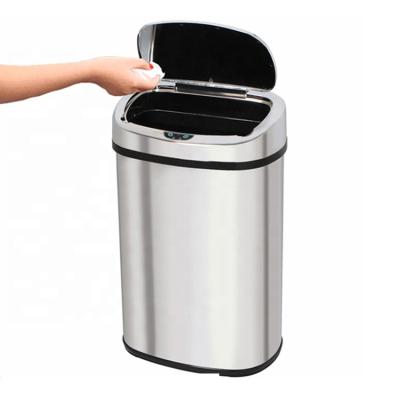 China 50 Liter Sustainable Electric Automatic Open Smart Infrared Sensor Stainless Steel Large Dust Bin for sale